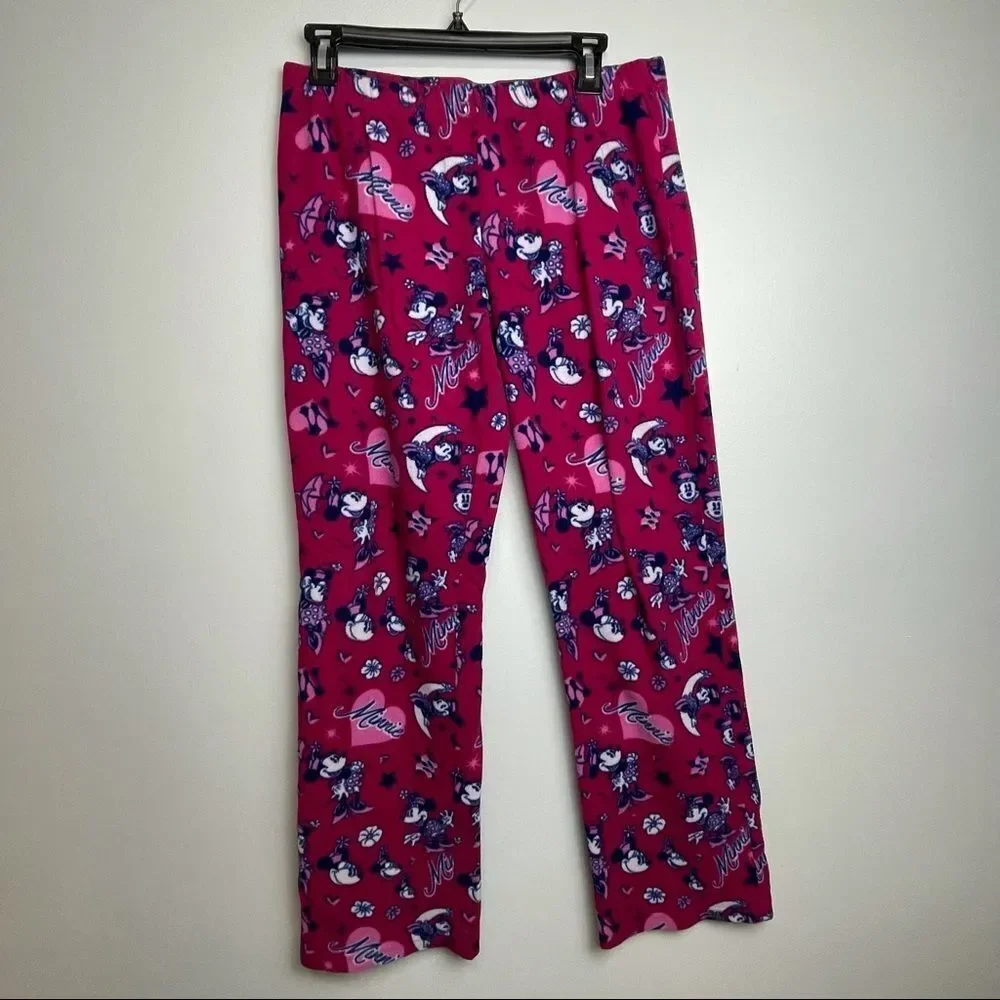 Disney Mini Mouse Solid Pink Graphic Hearts Pajama Pants size L Ultra Soft